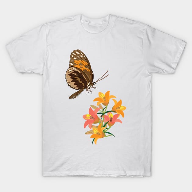 Butterfly And Lilies T-Shirt by HK Chik